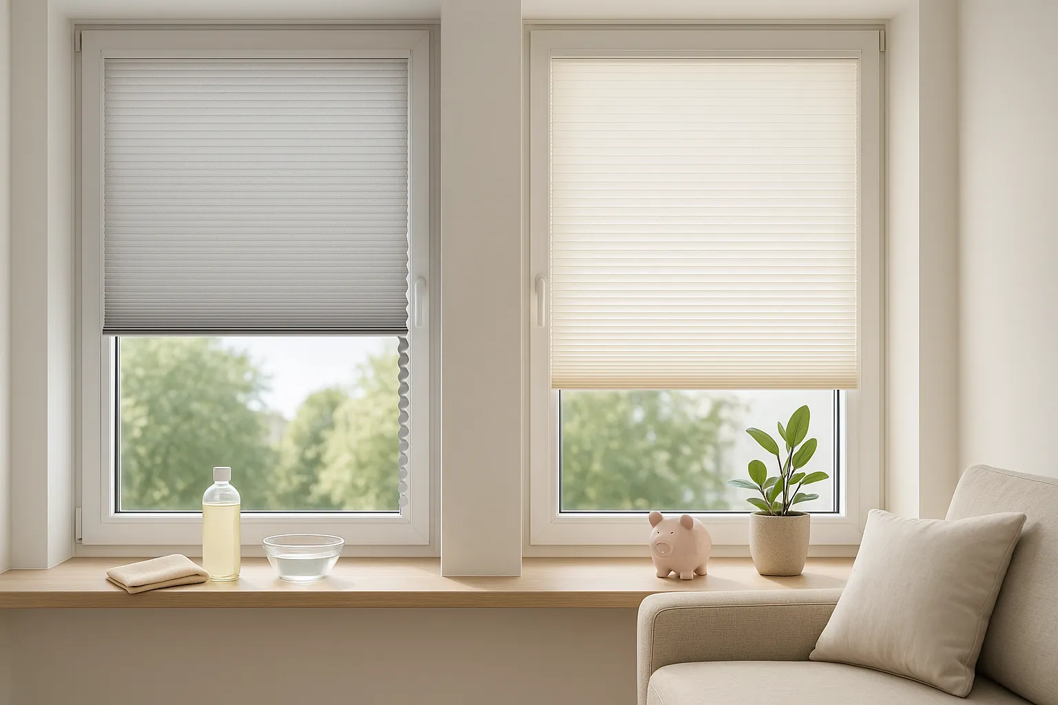 Wabenplissee am Fenster als Beispiel für Wärmedämmung